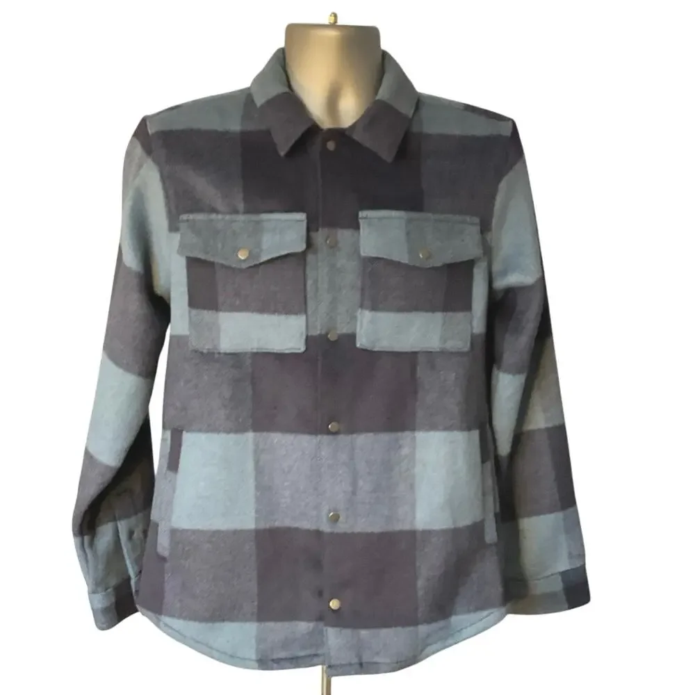 NWT VRST Wool Blend Shacket Men’s S Blue Buffalo Plaid Shirt Jacket Snap Front